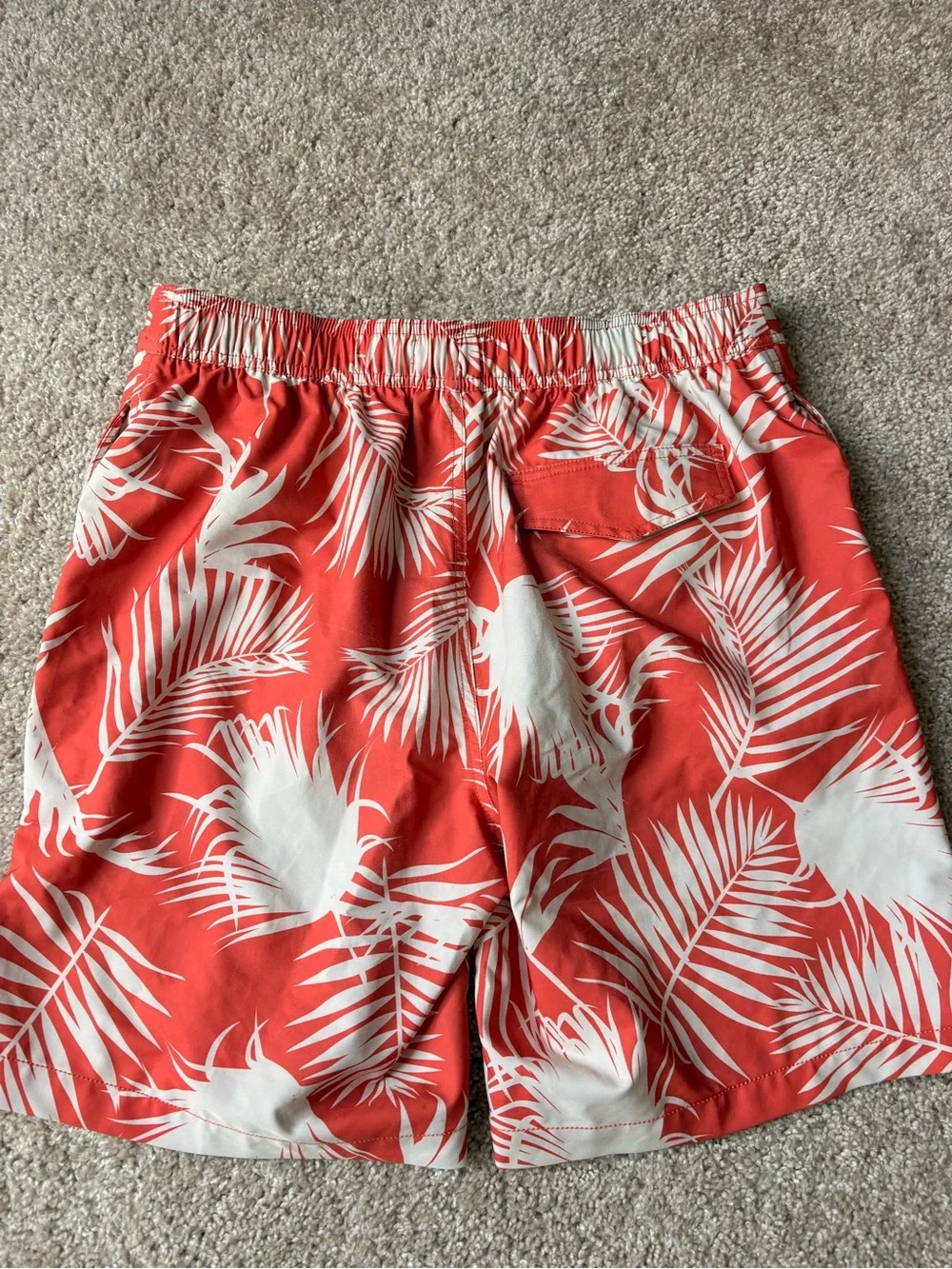 Men's Coral White Palm-Print Swim Shorts